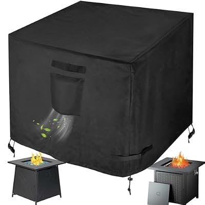 PatiosGuard Gas Fire Pit Table Cover Square 30 x 30 x 25 Inch - Waterproof 600D Heavy Duty Material, Windproof Designs, All Weather-Proof Protection for Patio Propane Firepits 30x30 / 28x28 Inch