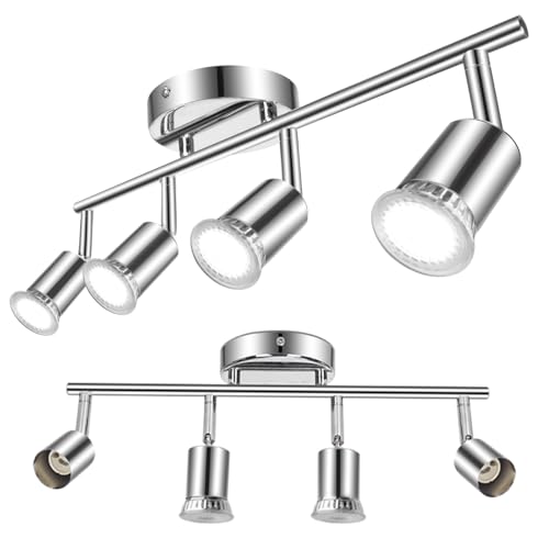 Aigostar Lámpara de Techo LED Focos, Plafón con Focos GU10 4 Luces para Ángulo Ajustable y Giratorio para Interior Focos de Techo Orientables para Dormitorio Cocina (Sin bombillas), 2 piezas