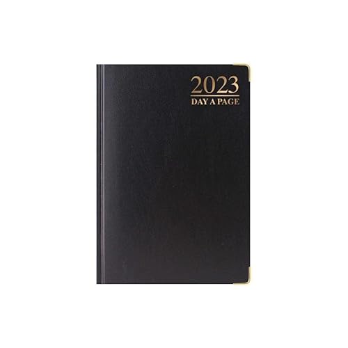 Agenda semainier 2022 A4/A5/A6 avec couverture rigide rembourrée et coins en métal pour étudiant, enseignant, maison, bureau, entreprise (A5 jour par page, noir) Cover