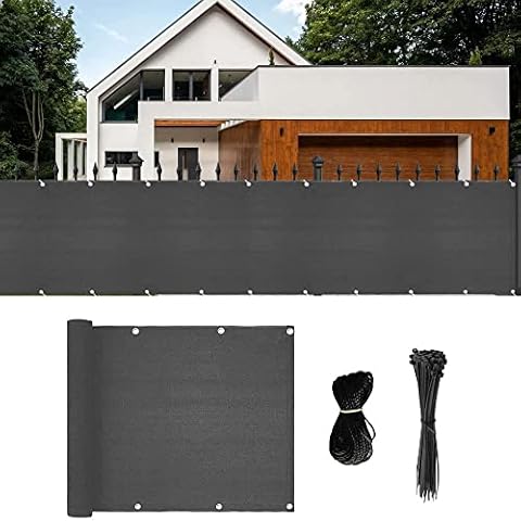 Farbrich Balcony Privacy Screen, Balcony Privacy Screen, Balcony Cover, UV Protection and Wind Protection, with Eyelets, Nylon Cable Ties and Cord for Balcony Railing, Garden (0.9 mx3 m, Anthracite) Cover