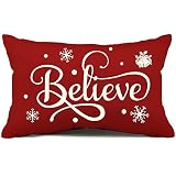 DFXSZ Christmas Pillow Covers 12x20 inch Believe Winter Snowflake Christmas red Porch Lumbar Pillow