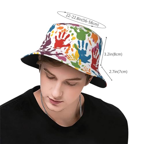 Kids Hand Print Foldable Double-Sided Printed Sun Hat, Fisherman Outdoor Travel Hiking Beach Hat, Unisex Black3
