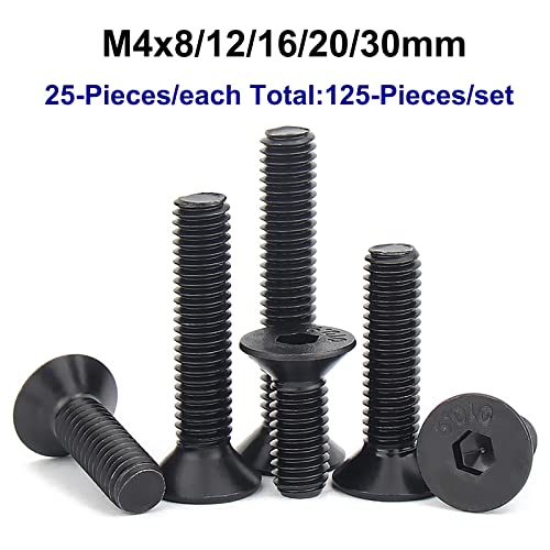 image for HanTof 125PCS Grade 10.9 Alloy Steel Flat Head Hex Socket Cap Screws B