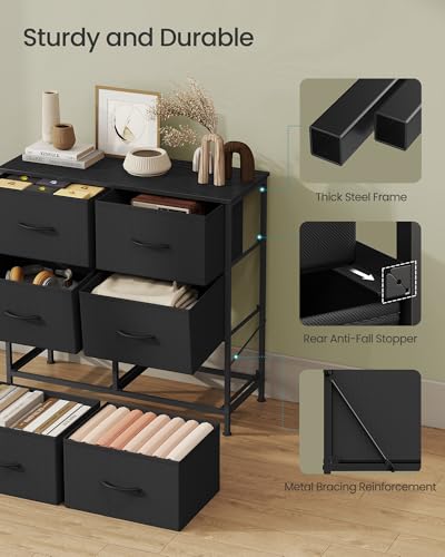 Image of SONGMICS BELLAH Collection - Dresser for Bedroom, Chest of Drawers, Storage Organizer Unit, Closet, Entryway, Steel, 6 Drawers, Modern, Ink Black and Ebony Black ULGS123B01S