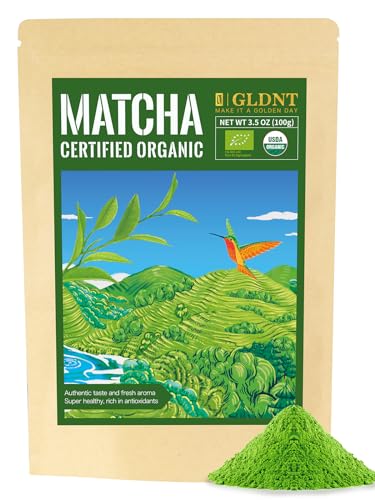 GLDNT Organic Matcha Green Tea Powder, First Harvest Organic Matcha Powder, Culinary Grade Matcha for Smoothies, Lattes and Baking, 3.5oz