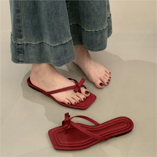 Women's Clip Toe Slippers Comfort Soft Sole Flats Slides Summer Casual(Red,5)2