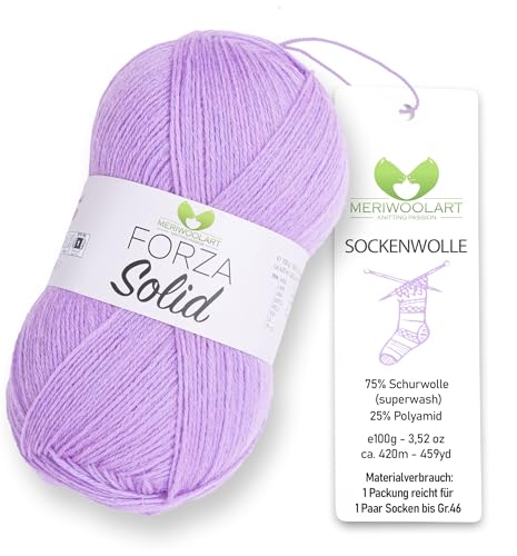 MERIWOOLART Sockenwolle 4-fädig 100g Merino 75% Schurwolle