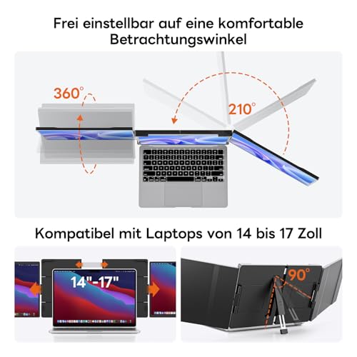 Omiodo 14" Laptop Bildschirm Erweiterung Screen Extender FHD 1200P Anti-Glare Ultradünn Tragbarer Monitor Für Laptop mit Ständer Plug &… – Ansicht 5