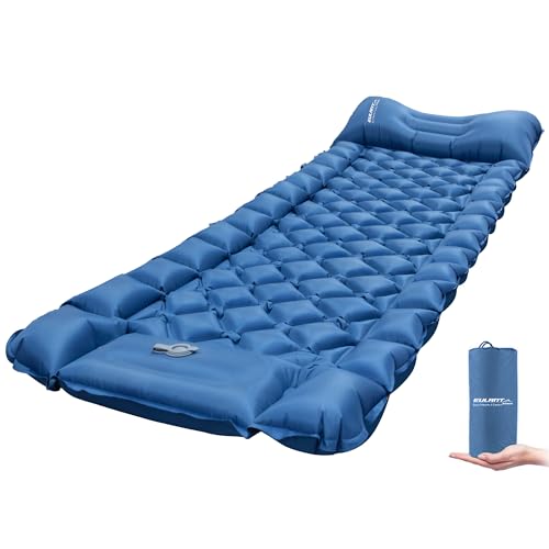 EULANT Esterilla Portátil Inflable para Acampada,Colchoneta Hinchable Individual Ultraligera para Senderismo Viajes Cortos Pesca Playa, Impermeable & Compacta & con Bomba de Pie Incorporada