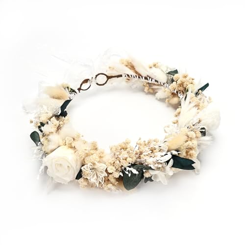 Rustic Preserved Dried Flower Crown with Cream...