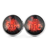 PRODUKT: 1 Paar coole SCHMUCKZUCKER Edelstahl Ohrstecker mit Spruch Motiv: Fight or Die, Silber, Schwarz