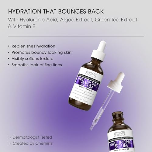 Advanced Clinicals Hyaluronic Acid Moisturizer Body Cream + Hyaluronic Acid Serum 2PC Skin Care Set | Face Serum & Body Lotion Help Diminish Appearance Of Wrinkles, Fine Lines, & Dry Skin, 2PC Bundle 16OZ
