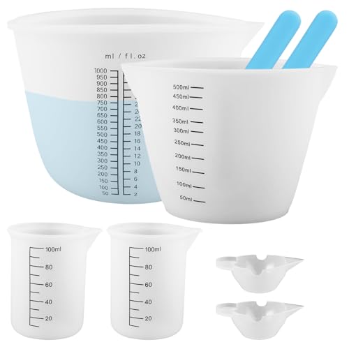 8 Pièces Tasses à Mesurer en Silicone 10ml/100ml/500ml/1000ml, Verre Doseur Silicone Resine Epoxy, Tasse en Silicone pour La Résine N'est Pas Chaude,...