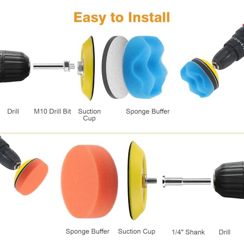 SUNJOYCO 133 PCS 3 Inch Sanding Disc Drill Polishing Kit, 60-10000 Grits Wet Dry Headlight Restoration Kit, Sandpaper Buffing Pads with Hook and Loop Adhesive Sanding Discs for Car Wood Metal - Thumbnail 6