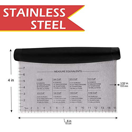 Metal Griddle Scraper Chopper, HaSteeL Stainless Steel Dough Bench Scraper Pastry Cutter with Measuring Marks, Multi-purpose Kitchen Tool for Flat Top Grilling/Baking/Cooking, Dishwasher Safe (2-Pack)