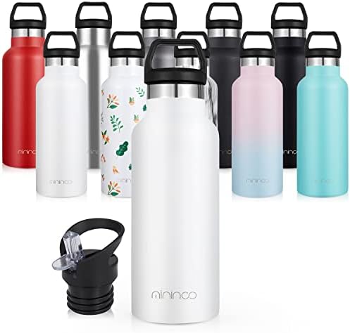 mininoo Stainless Steel Water Bottle, 500ml Vacuum Insulated Water Bottle, Double Walled BPA Free Metal Water Flask, Leakproof Sports Flask, 12 Hours Hot Drinks Bottle,Bird Pattern (Glossy) with Straw