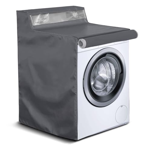 AKEfit 1 Pack Washing Machine Cover, Waterproof Dustproof Washer Dryer Cover with Zipper and Perspective Window ,Fit for Front Load or Top Washer and Dryer 27"Wx26"Dx43"H,Grey
