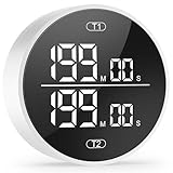 Dual Digital Kitchen Timer for Cooking, 199 Minutes Countdown & Stopwatch, Productivity Timer for Fridge, Big Digits, High-Definition Display, Rotary Adjustment, 3 Volumes, 2 Brightness Levels, White