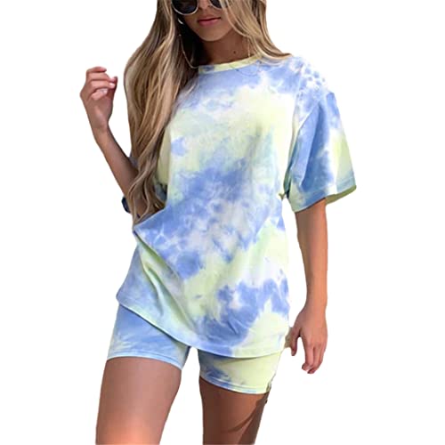 Survêtement d'été femme avec short motard bleu L ensemble short et t-shirt casual