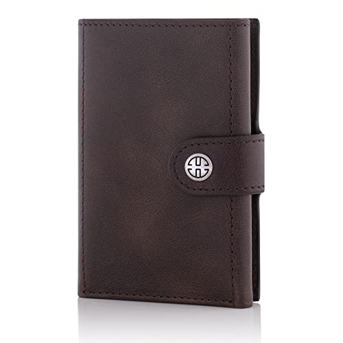 TRUSADOR Venice Men & Women Leather Trifold Wallets RFID Blocking Front Pocket Wallet (Brown Vintage, Card Holder)