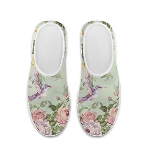 Image of Hummingbird Floral Print Lightweight Walking Shoes for Women Mesh Casual Sneakers Size 5-10.5