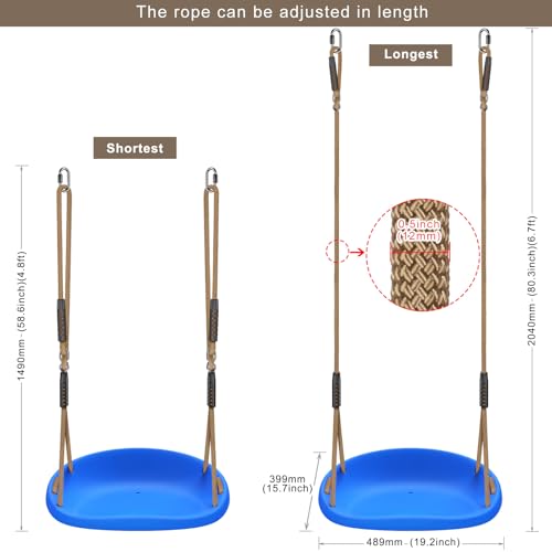 Image of SELEWARE Blue Heavy Duty Swing Seat for Adults Kids Tree Swing, 2 Pack | Indoor /Outdoor Plastic Swing with Adjustable Ropes and Carabiners, Swing Set Accessories for Backyard Patio Garden Playground
