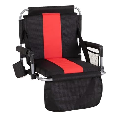 ALPHA CAMP Stadium Seating for Bleachers with Backrest, Padded Bleacher Seats Chair with Back Support and Cushion for Stadiums Bench, Black-Red Cover