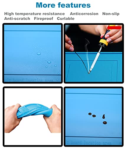 Premium Heat Resistant 932°F Silicone Soldering Mat, Large Anti Static Magnetic Electronic Repair Work Mat For Bga And Gun Soldering Iron, Workbench, Cell Phone Laptop Repair, 17.7'' *11.8 '' #TOP4