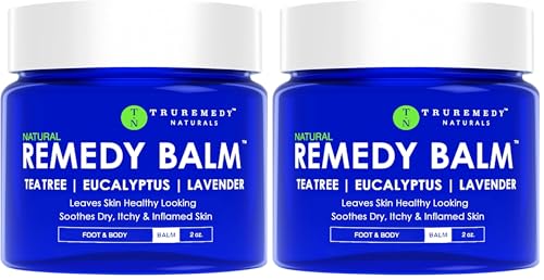 Truremedy Naturals Remedy Balm with Tea Tree Oil, 2 oz - Soothing Moisturizer for Rough Areas - Nourishing Foot and Body Balm with Tea Tree, Lavender, and Eucalyptus (Pack of 2)