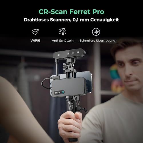 Creality Ferret Pro 3D-Scanner, 0,1 mm Präzision, WiFi 6 Wireless, Anti-Shake-Technologie, 24-Bit Farben für Metalle/Schwarz (ohne Spray), Outdoor bis 30k Lux, Kompatibel mit Mac/iOS/Win/Android