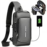 Mochila masculina com cadeado à prova d'água anti-roubo bolsa com porta de carregamento USB bolsa de ombro mochila transversal Preto ®Hallure