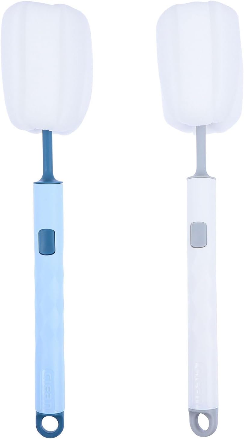 2pcs Cup Brush Cup Brush Cleaner with Long Handle Removable Sponge Bottle for Travel and Home Sturdy White and Blue Multipurpose Beaker