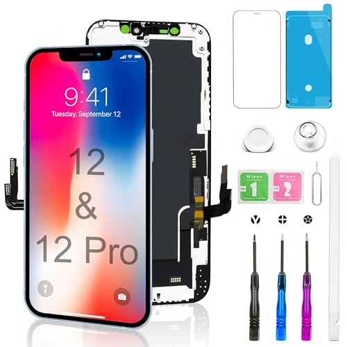 for iPhone 12/12 Pro Screen Replacement Kit Full FHD LCD Display 3D Touch Digitizer with Repair Tool - Compatible with Model A2172, A2402, A2404, A2403, A2341,A2406,A2408,A2407(6.1 Inch) - Black