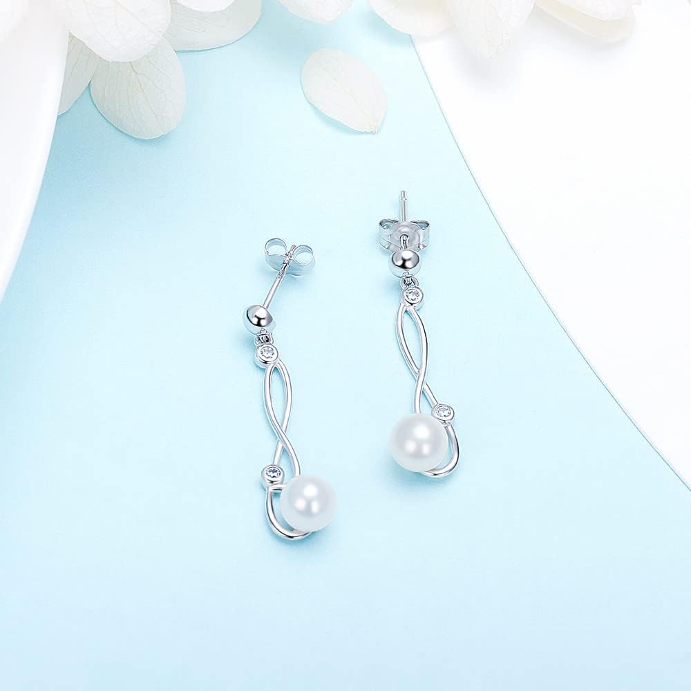 925 Sterling Silver CZ Twisted Music Note Earrings Fitting for Pearl, Earring Post Findings with Pearl Seat for DIY Jewelry Making
