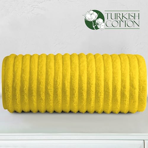 Image of Elegant Comfort 100% Turkish Cotton Corduroy Ribbed Luxury Jumbo Bath Towel Ultra Soft - 35 x 70 Inch - Luxury Spa Premium Hotel Quality Highly Absorbent and Quick Dry Large Bath Towel, Yellow