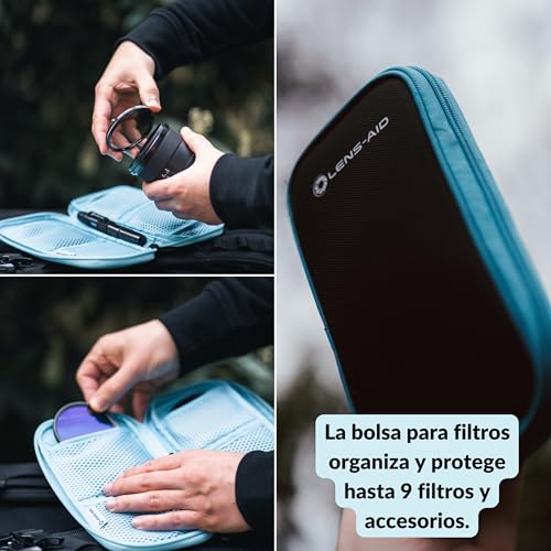 LENS-AID Bolsa para filtros (9 Compartimentos) – Estuche Acolchado para filtros de hasta 82 mm, Tapas, baterías, paños y más – Ideal para ND, UV, polarizador - imagen 6