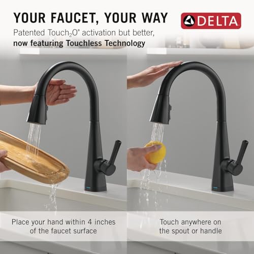 Delta Lenta Touchless Kitchen Faucet with Touch Technology, Matte Black Kitchen Sink Faucet with Pull Down Sprayer, Single Hole, Matte Black 19802TLZ-BL-DST by DELTA - Image 3