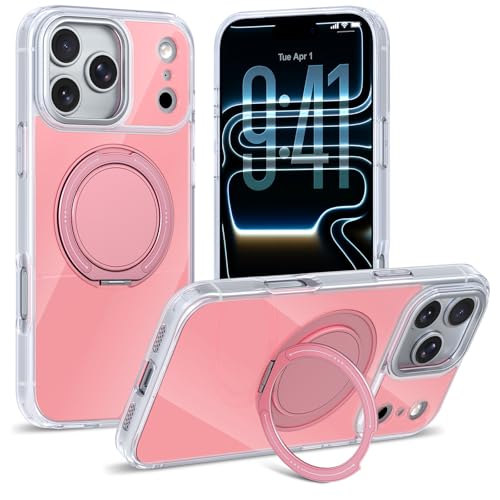 Coque silicone rose pour iPhone 17 avec anneau de support arrière rigide anti-choc