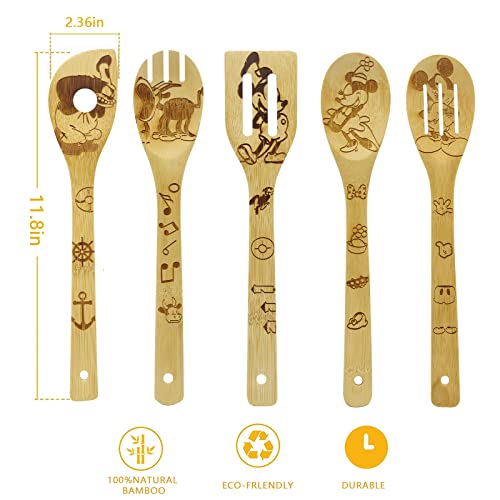 Mother's Day Gifts For Mom Wooden Spoons For Cooking Bamboo Kitchen Utensils Set With Cute Apron Oven Mitt Potholder Christmas Birthday Gifts For Women Best Kitchen Presents #TOP5