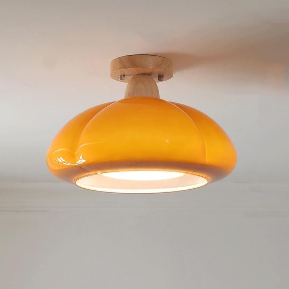E26 Nordic Retro Orange Glass Pumpkin Corridor Chandelier Semi Flush Mount Ceiling Lamp Modern Kitchen Close to Ceiling Light Fixtures Farmhouse Lighting for Bedroom Porch Hallway Dining Room