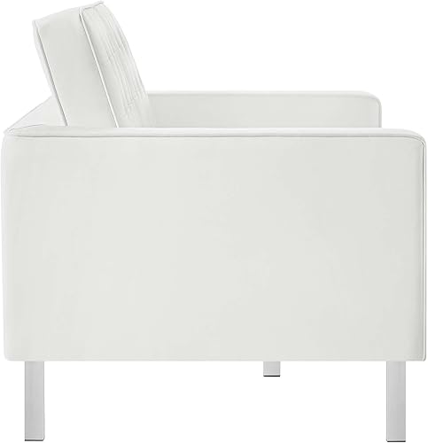 Miniatura 4 de Modway Sofá de dos plazas tapizado de piel sintética con botones copetudos en blanco plateado