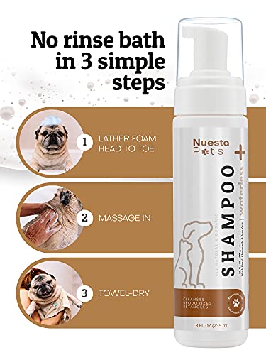 Nuesta Pets Waterless No-Rinse Pet Shampoo | Soothing Hypoallergenic Gentle | time-Saving Stress-Free foaming Cleanser (3 8 fl oz Bottles Unscented)