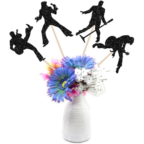 12 PCS Rock Band Centerpiece Sticks Glitter Pop Music Theme Table Flower Centerpieces Sticks Rock Melody Floral Decorations for Music Concert Theme Birthday Party Centerpieces Supplies Black