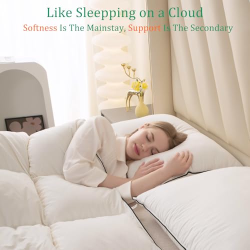 Hyvif TOP-S-75 Luxury White Goose Down Pillows Standard Size - 750+ Fill Power - 480 Thread Count 100% Cotton Shell - Soft And Support Down Bed Pillow thumb #5