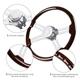 QYMOPAY 18in Wood Truck Steering Wheel, 4 Spoke Aluminum Chrome Plated Steering Wheel for Semi-Trailers, Trucks - Image 3