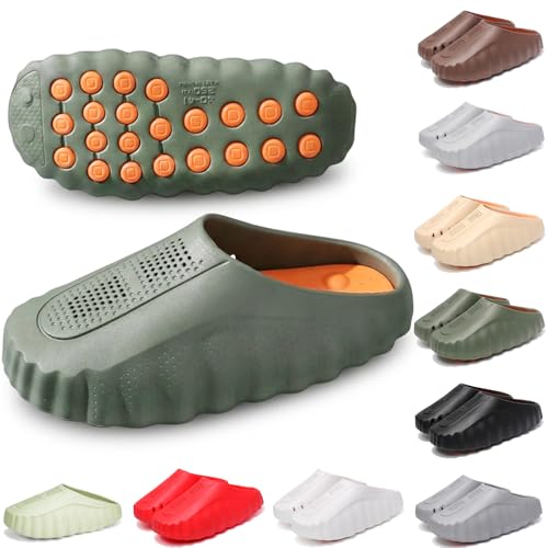 INKUIL Waterproof EVA Clogs with Non Slip Massage Pods - Cushioned Slip On Garden Slippers for Men Women Breathable Beach Slides Everyday Recovery Mules Green Clogs