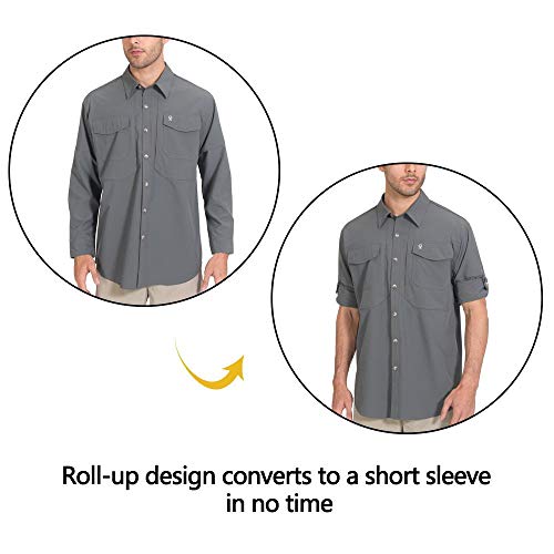 Little Donkey Andy Men's Quick-Dry Stretch Long Sleeve Shirt For Hiking, Travel Gray Size L #TOP2