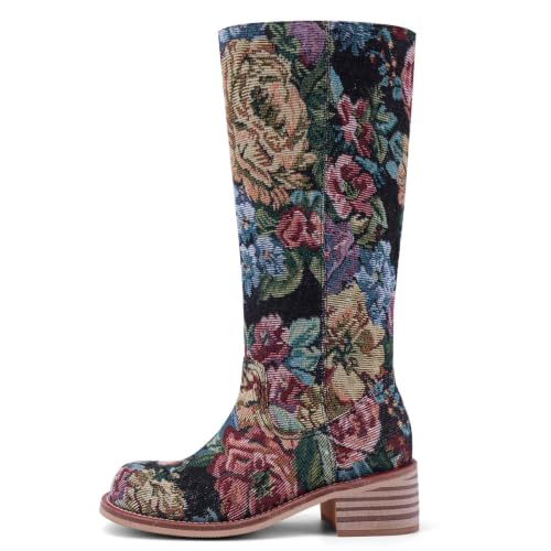 Image of UBWDU Women's Knee High Boots Chunky Block Heel Long Boots Square Toe Low Heel Boots for Women