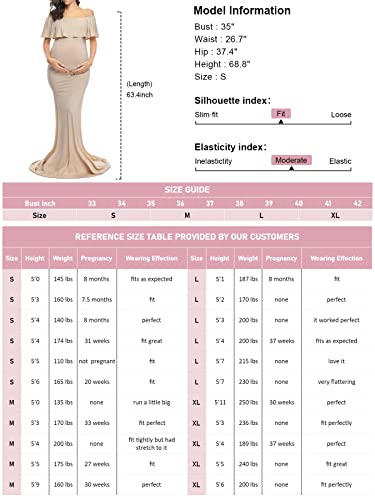 Glampunch Womens Off Shoulder Maternity Dress Ruffles Elegant Slim Gowns Fit Maxi Photography Dress Beige #TOP4