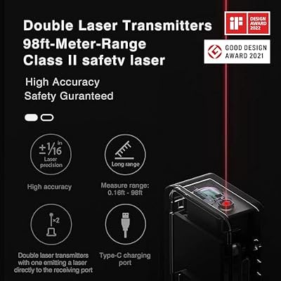 HOTO Laser Measuring Tool, Fathers Day Dad Gifts, Pocket-Size 98Ft Laser Tape Measure 2mm Accuracy, USB-C Rechargeable, OLED Display, Ft/M/in Unit, Real-Time Data Sync, Cool Gadgets Gifts for Men